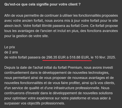 wix -changement de prix