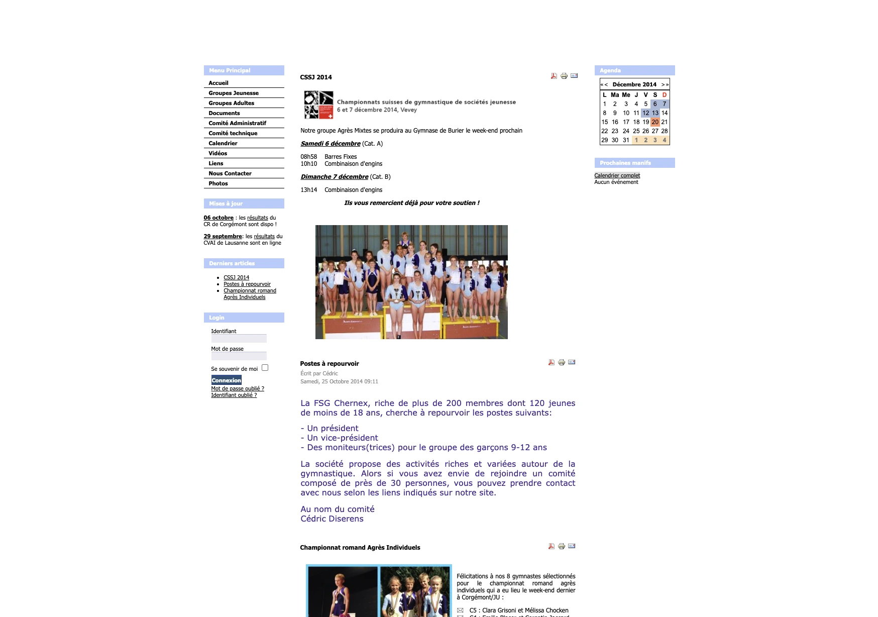 Capture du site FSG Chernex sous Joomla, en 2014
